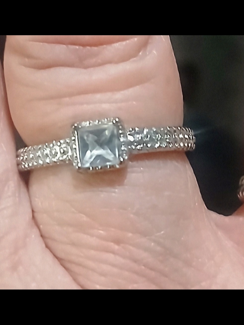 Sterling Silver Square CZ Halo Ring in White Size7
